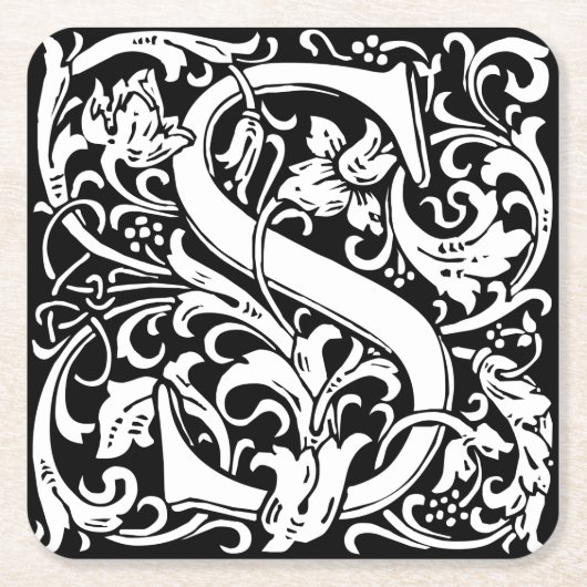 Letter S mittelalterliches Monogramm Art Nouveau Rechteckiger Pappuntersetzer (Vorderseite)