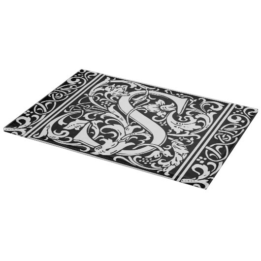 Letter S mittelalterliches Monogramm Art Nouveau Schneidebrett (Ecke)