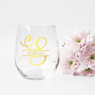 Letter S Monogram Bridesmaid Gift, Modernes Elegan Weinglas Ohne Stiel