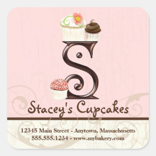 Letter S Monogram Cupcake-Logo-Geschäftsfeld Quadratischer Aufkleber