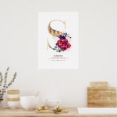 Letter S Monogram Floral Navy Blue und Burgundy Poster (Küche)