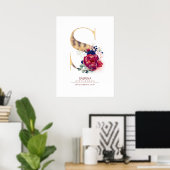 Letter S Monogram Floral Navy Blue und Burgundy Poster (Heimbüro)