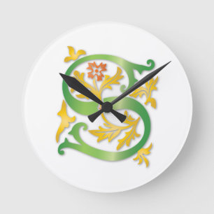 Letter S Monogram-Lilie Runde Wanduhr