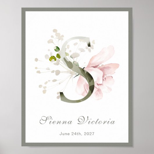 Letter S Monogram Pink Floral Kinderzimmer Poster (Vorne)