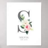 Letter S Monogram Watercolor Florals Poster (Vorne)