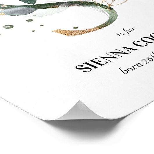 Letter S New Baby Monogram Birth Print Green Poster (Ecke)