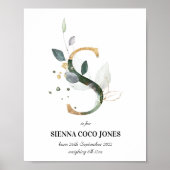 Letter S New Baby Monogram Birth Print Green Poster (Vorne)