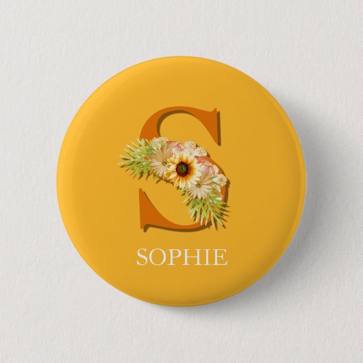 Letter S Sunflower Monogram mit Name Button (Vorderseite)