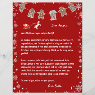 Letter Santa Unicorn Reindeer Snowflakes Rote Weih