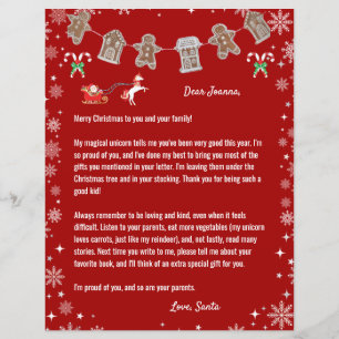 Letter Santa Unicorn Snowflakes Candy Red Xmas