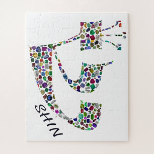 Letter Shin made with Gemstones in All Colors Puzzle