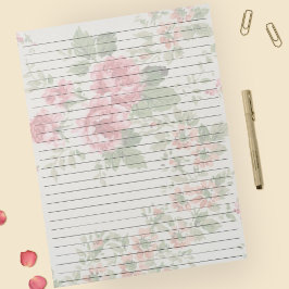 Letter Size 8,5 x 11 Wide Ruled Pink Roses Floral Notizblock