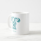 Letter T Aquamarin Monogram Modern Name Kaffeetasse (Vorderseite Links)