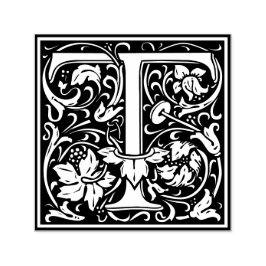 Letter T art nouveau black and white Tile Permastempel
