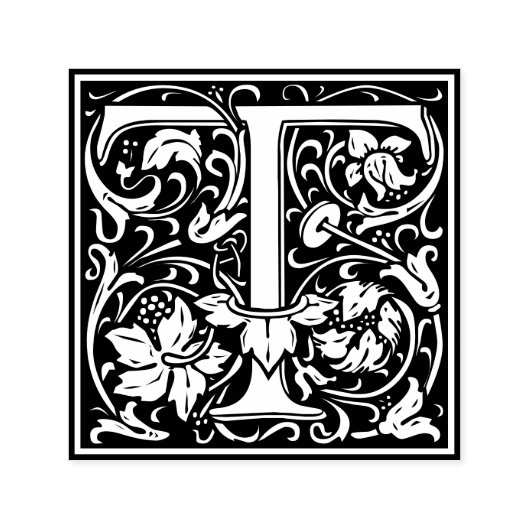 Letter T art nouveau black and white Tile Permastempel (Design)