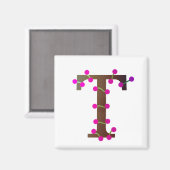 Letter T dekoriert anfänglich auf weiß Magnet (Vorderseite/Rückseite)