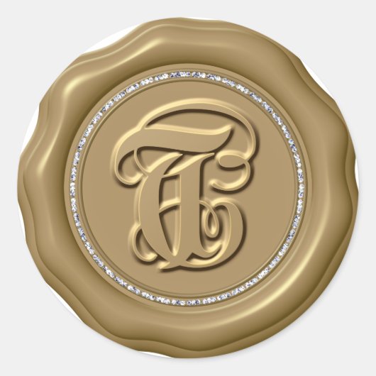 *~* Letter T Diamond Circle GOLD Wax Siegel Sticke Runder Aufkleber (Vorderseite)