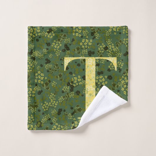 Letter T dunkelgrün und gelb Freihandtuch Badhandtuch Set (Waschlappen)