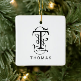 Letter T Elegant Monogram Christmas Ornament
