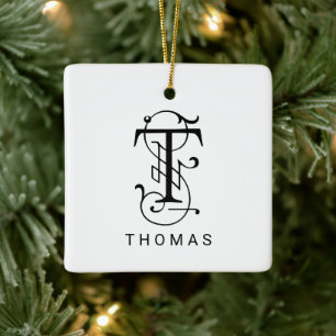 Letter T Elegant Monogram Christmas Ornament