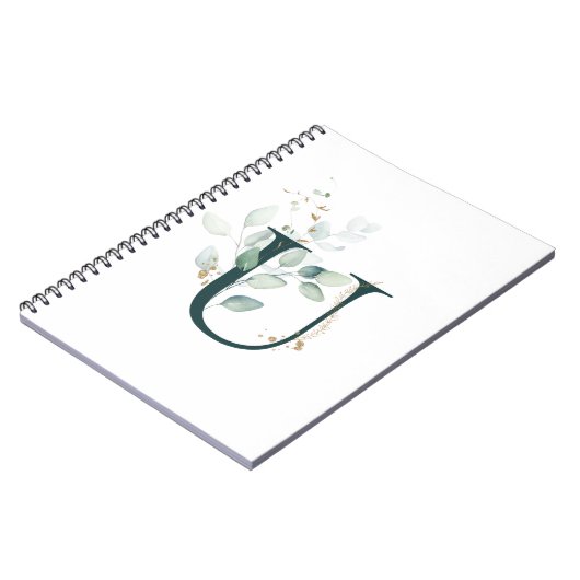 Letter T Eukalyptus and Gold Mit Monogramm Noteboo Notizblock (Linke Seite)