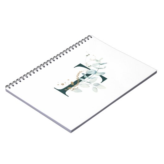 Letter T Eukalyptus and Gold Mit Monogramm Noteboo Notizblock (Linke Seite)