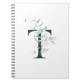 Letter T Eukalyptus and Gold Mit Monogramm Noteboo Notizblock (Vorderseite)