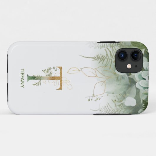 Letter T Fern & Succulent Case-Mate iPhone Case (Rückseite (Horizontal))