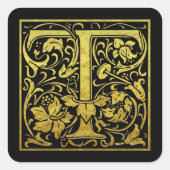 Letter T First Letter Imitate Gold Black Quadratischer Aufkleber (Vorderseite)