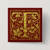 Letter T First Letter Imitate Gold Red Button (Vorderseite)