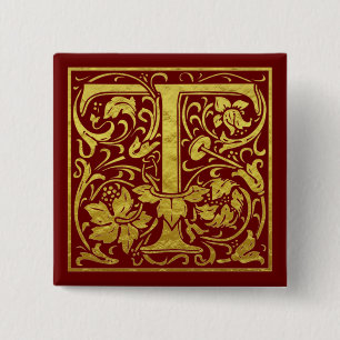 Letter T First Letter Imitate Gold Red Button