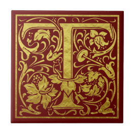 Letter T First Letter Imitats Gold Red Fliese