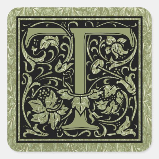 Letter T First Letter Monogram Quadratischer Aufkleber (Vorderseite)