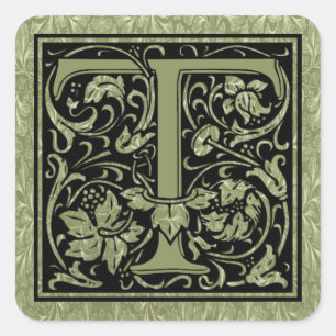 Letter T First Letter Monogram Quadratischer Aufkleber