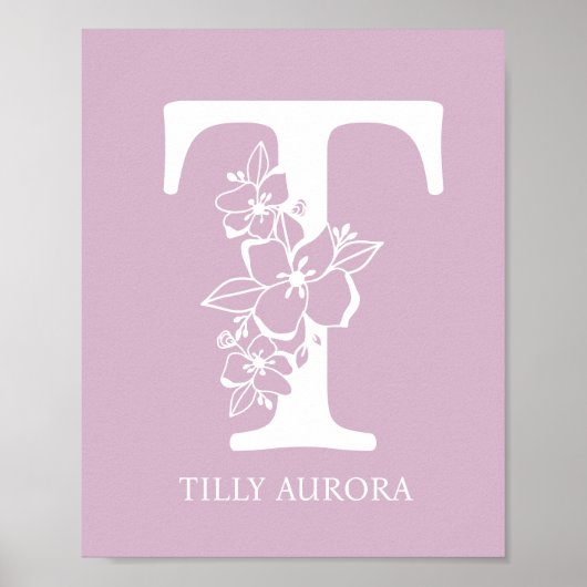 Letter T Floral Monogram Name Kinderzimmer Modern Poster (Vorne)