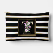 Letter T Floral Monogram Schwarz-weiße Streifen Zubehörtasche (Vorderseite)