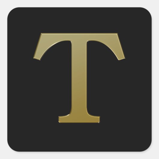 Letter T Gold Square Sticker (Vorderseite)