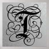 Letter T, Gothic Monogram Black Poster (Vorne)