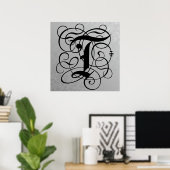 Letter T, Gothic Monogram Black Poster (Heimbüro)
