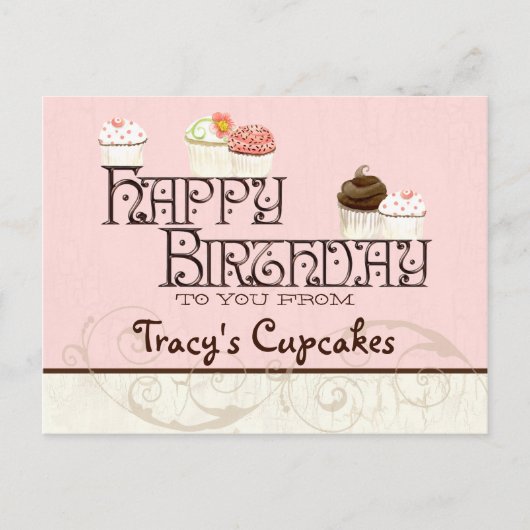 Letter T Happy Birthday Cupcake Business Postcard Postkarte (Vorderseite)