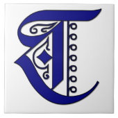 Letter T in Blue Colchester Monogram Tile Fliese (Vorderseite)