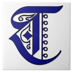 Letter T in Blue Colchester Monogram Tile Fliese