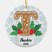 Letter T Individuelle Name Monogram Christmas Keramik Ornament (Vorne)