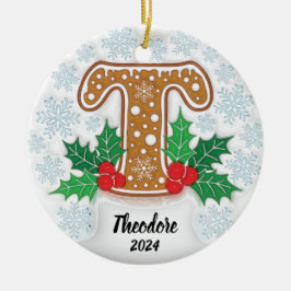 Letter T Individuelle Name Monogram Christmas Keramik Ornament