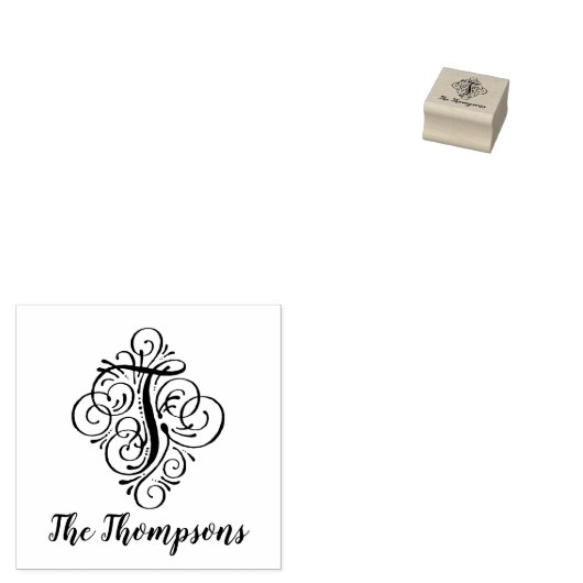 Letter T Initial Elegant Blühe Monogrammname Gummistempel (Stempel)
