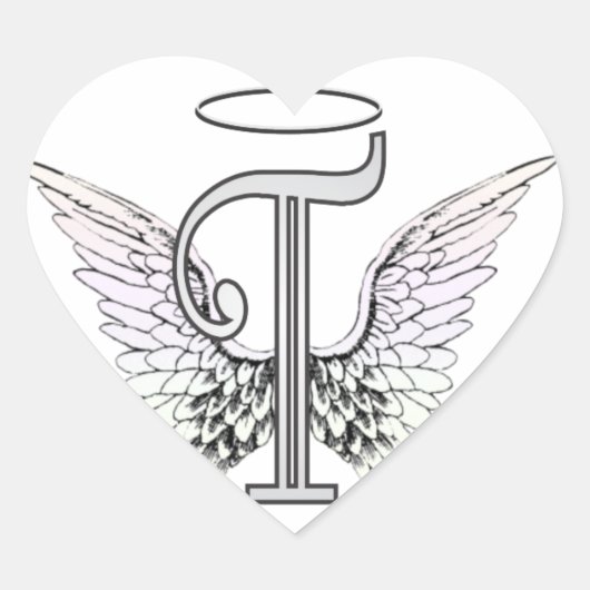 Letter T Initial Monogram mit Angel Wings & Halo Herz-Aufkleber (Vorderseite)