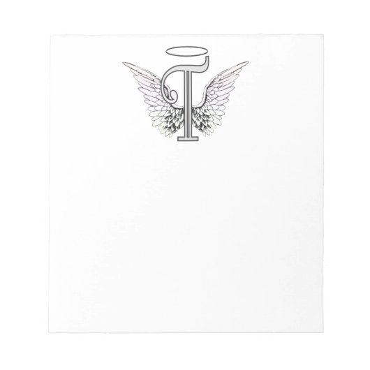 Letter T Initial Monogram mit Angel Wings & Halo Notizblock (Vorderseite)