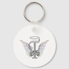 Letter T Initial Monogram mit Angel Wings & Halo Schlüsselanhänger