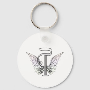 Letter T Initial Monogram mit Angel Wings & Halo Schlüsselanhänger