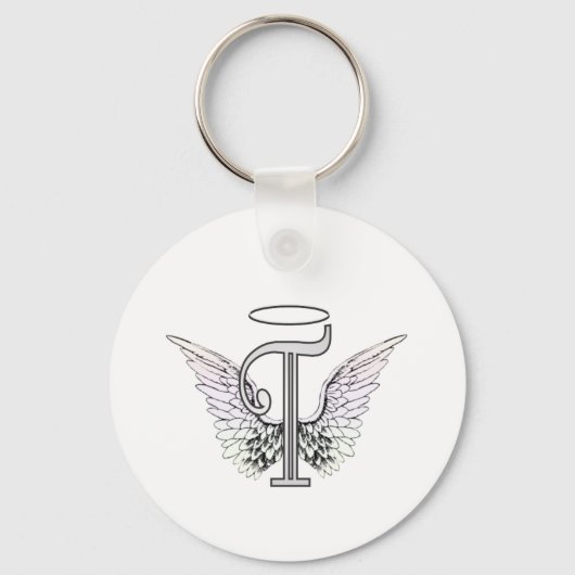 Letter T Initial Monogram mit Angel Wings & Halo Schlüsselanhänger (Vorderseite)